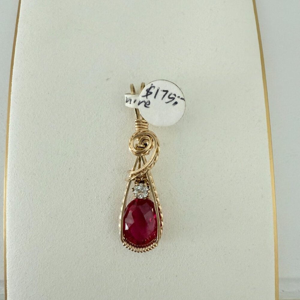 ❤️ Ruby & White Sapphire Pendant – 14K Gold-Filled Wire Wrap ✨